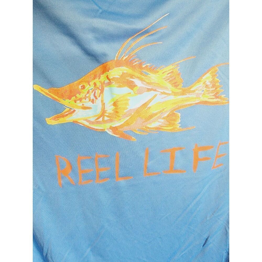 Reel Life 2X Shirt Long Sleeve Blue Fishing Stretch Moisture Wicking - Picture 3 of 6